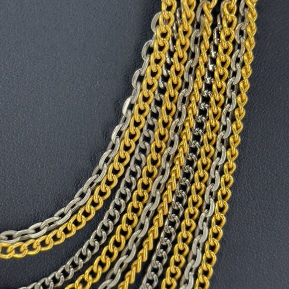 Vintage Multi Strand Festoon Gold Silver Chain Necklace Ornate Discs Hearts - Picture 4 of 14